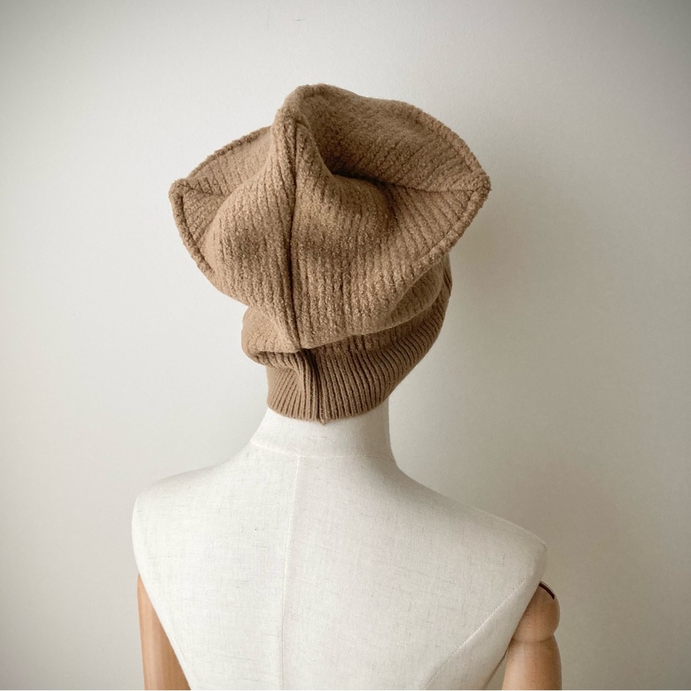 joodito origami crown ribbed wool sweater hat winter beanie cap large tan camel - Picture 4 of 8
